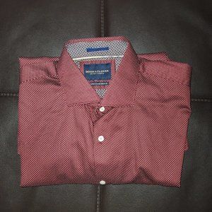 Men's Denim and Flower Size Medium Burgundy White Dot Long Sleeve Shirt